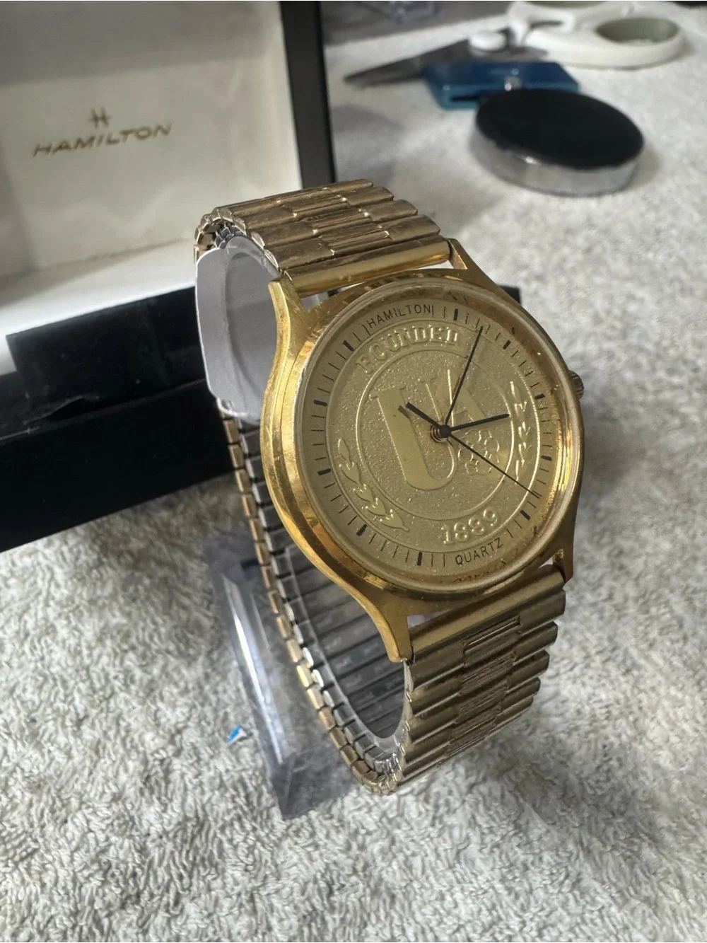 #198 Hamilton Gold-Tone Men’s Watch with Emblem Dial